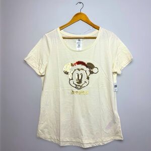 New Disney Cream Graphic Short Sleeve T-Shirt Holiday Woman’s M